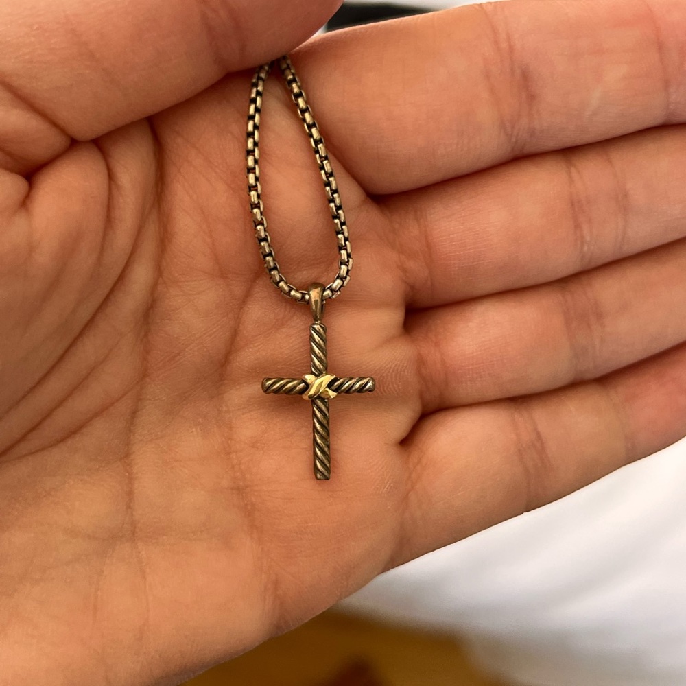 David Yurman gold X cross necklace with box chain